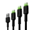 Sarja 3x Kaapeli USB-C Tyyppi C 30 cm, 120cm, 200cm LED Green Cell Ray pikalatauksella, Ultra Charge, Quick Charge 3.0