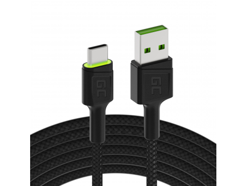 Kaapeli USB-C Tyyppi C 1,2m LED Green Cell Ray pikalatauksella, Ultra Charge, Quick Charge 3.0