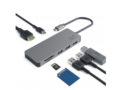 Sovitin HUB USB-C Green Cell 7 in 1 (USB 3.0 HDMI 4K microSD SD) varten Apple MacBook Pro, Air, Asus, Dell XPS, HP, Lenovo X1
