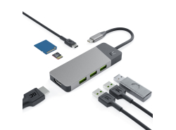 Sovitin HUB GC Connect 7in1 (3xUSB-A 3.1 HDMI 4K 60Hz USB-C PD 85W) varten Apple MacBook M1/M2 Lenovo X1, Asus ZenBook, Dell XPS