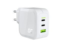 Green Cell Valkoinen Verkkovirtalaturi 65W GaN GC PowerGan MacBookille, iPhonelle, Nintendo Switchille - 2x USB-C, 1x USB-A