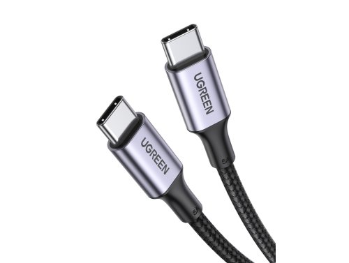 Ugreen USB-C - USB-C -kaapeli 100W, 300 cm, Pikalataus QC3.0, PD, Korkealaatuinen valmistus, Musta-hopea