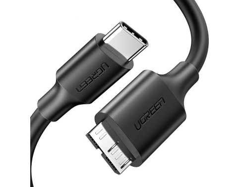Micro-B USB - USB-C -kaapeli UGREEN, 1 m, musta, Nopea Super Speed 3.0 -tiedonsiirto, kameraan, kovalevyyn, kameraan