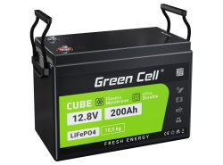 Akku Lithium-Eisen-Phosphat LiFePO4 Green Cell 12V 12.8V 200Ah aurinkopaneeleihin, matkailuajoneuvoihin ja veneisiin