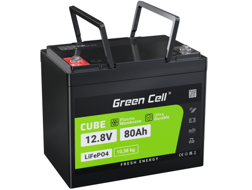 Green Cell LiFePO4 -akku 80Ah 12,8V 1024Wh litiumrautafosfaatti asuntovaunuun, siivoukseen, retkeilyyn, Kutra