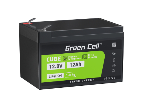Green Cell LiFePO4 -akku 12Ah 12,8V 153,6Wh Litium-rautafosfaatti pyörätuoliin, vesilaitteet, skootteri