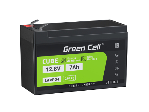 Green Cell LiFePO4 7Ah 12.8V 89.6Wh litiumrautafosfaattiakku UPS:lle, leluille, valvontaan