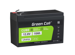 Green Cell LiFePO4 10Ah 12,8V 128Wh litium-rautafosfaattiakku virtalähteeseen ja hätävalaistukseen, ohjauspaneelit