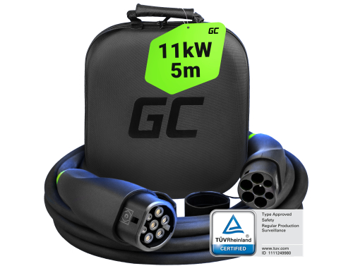 Green Cell Snap EV Latauskaapeli Tyypin 2 11kW 5m varten Tesla Model 3 S X Y, Kia EV6, Hyundai IONIQ 5, BMW i3, Ford Mach-E