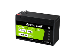 Green Cell CUBE LiFePO4-akku 7Ah 12.8V 89.6Wh Litium-rautafosfaatti UPS:lle, Leluille, Valvontaan, Hälytys, Lelu, CCTV