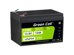 Green Cell CUBE LiFePO4-akku 12Ah 12.8V 153.6Wh Litium-rautafosfaatti Pyörätuoliin, Vesilaitteet, Skootteri, Ruohonleikkuriin