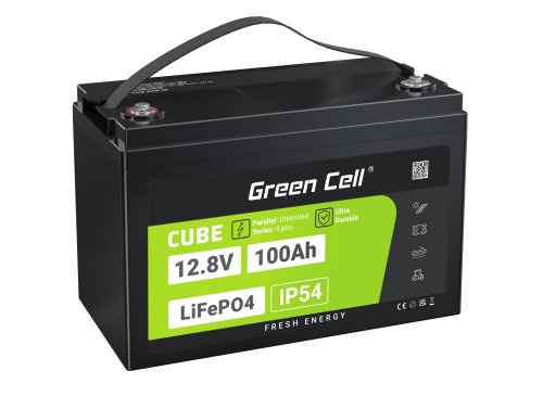 Green Cell CUBE LiFePO4-akku 100Ah 12.8V 1280Wh Litium-rautafosfaatti Purjeveneisiin, Aurinkosähköihin, Matkailuvaunuihin