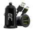 Green Cell Autolaturi USB PowerRide Nano36, 2x USB-A, 36W jossa on Ultra Charge -pikalataus + LED Kaapeli USB-C 120cm