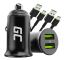 Green Cell Autolaturi USB PowerRide Nano36, 2x USB-A, 36W jossa on Ultra Charge -pikalataus + 2x LED Kaapeli USB-C 120cm