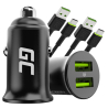 Green Cell Autolaturi USB PowerRide Nano36, 2x USB-A, 36W jossa on Ultra Charge -pikalataus + 2x LED Kaapeli USB-C 120cm