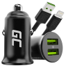 Green Cell Autolaturi USB PowerRide Nano36, 2x USB-A, 36W jossa on Ultra Charge -pikalataus + LED Kaapeli Lightning 120cm