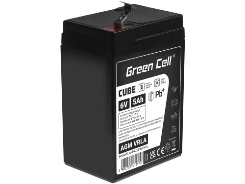 Green Cell CUBE AGM IP54 VRLA 6V 5Ah huoltovapaa akku hälytysjärjestelmään kassakoneeseen vaa'oihin turvavalaistukseen