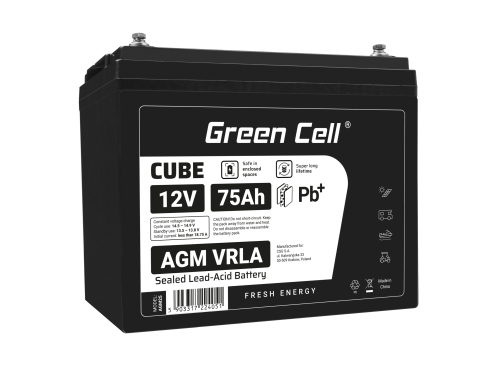 Green Cell CUBE AGM IP54 VRLA 12V 75Ah huoltovapaa akku Campervan aurinkosähköveneen aurinkopaneeleihin