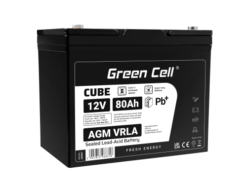 Green Cell® AGM VRLA 12V 80Ah huoltovapaa akku veneisiin melexiin matkailuautoihin vaunuihin aurinkosähköihin, aurinkoenergiaan