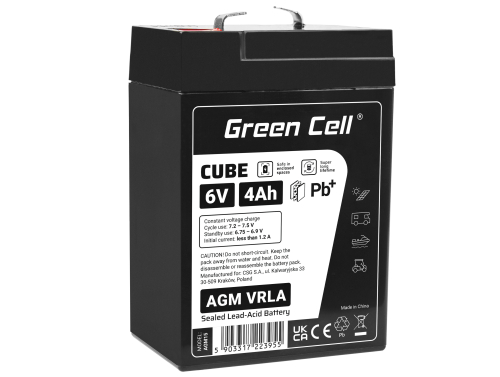 Green Cell® AGM VRLA 6V 4Ah huoltovapaa akku hälytysjärjestelmään, kassakoneeseen, leluihin, turvavalaistukseen