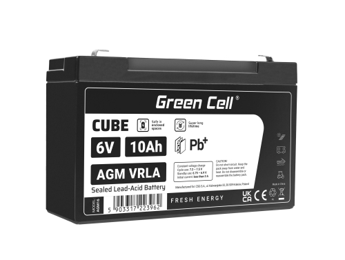 Green Cell® AGM VRLA 6V 10Ah huoltovapaa akku hälytysjärjestelmään, kassakoneeseen, leluihin, leluihin, autoihin