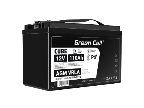 Green Cell® AGM VRLA 12V 110Ah huoltovapaa akku matkailuauton aurinkosähköveneeseen, aurinkopaneelit