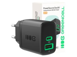 Green Cell PowerSource Duo30 USB/USB-C-laturi, musta, 30 W Power Delivery -virtalähde