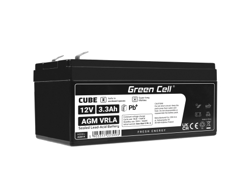 Green Cell® AGM VRLA 12V 3.3Ah huoltovapaa akku hälytysjärjestelmään, kassakoneeseen, leluihin, leluautoihin, sairaalavaunuun