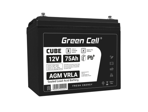 Green Cell® AGM VRLA 12V 75Ah huoltovapaa akku Campervan aurinkosähköveneen aurinkopaneeleihin