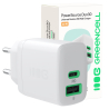 Green Cell PowerSource Duo30 USB/USB-C-laturi, valkoinen, 30 W Power Delivery -virtalähde