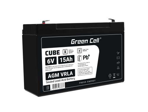 Green Cell® AGM VRLA 6V 15Ah huoltovapaa akku hälytysjärjestelmään, kassakoneeseen, leluihin, valvontaan, ilmaisimiin