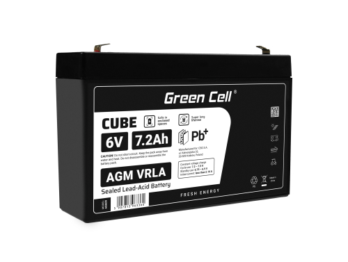 Green Cell® AGM VRLA 6V 7,2Ah huoltovapaa akku hälytysjärjestelmään, kassakoneeseen, leluihin, UPS:iin, hätävirtalähteeseen