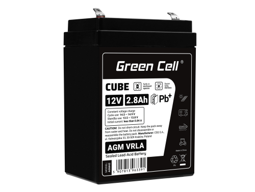 Green Cell® AGM VRLA 12V 2.8Ah huoltovapaa akku hälytysjärjestelmään, kassakoneeseen, leluihin, vaa'oihin, valvontaan