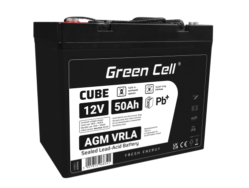 Green Cell® AGM VRLA 12V 50Ah huoltovapaa akku veneeseen, huviveneeseen, skootteriin, matkailuautoon, vaunuun, ruohonleikkuriin