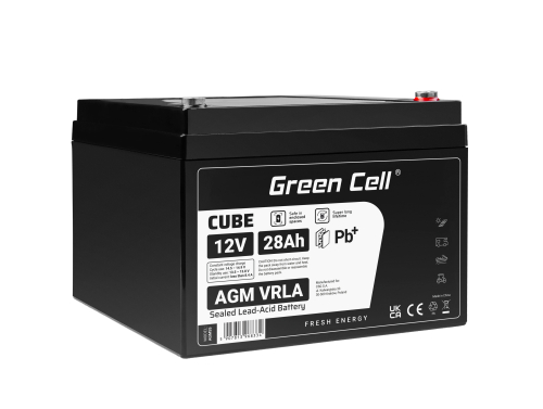 Green Cell® AGM VRLA 12V 28Ah huoltovapaa akku veneeseen, skootteriin, leluun, vaunuun, matkailuautoon, retkeilyyn