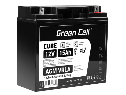 Green Cell® AGM VRLA 12V 15Ah huoltovapaa akku hälytysjärjestelmään, kassakoneeseen, leluihin, autoihin, vaa'oihin