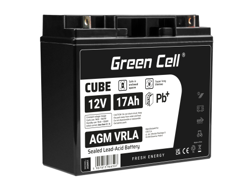 Green Cell® AGM VRLA 12V 17Ah huoltovapaa akku pyörätuoliveneskootterin ruohonleikkuriin