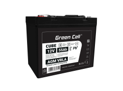 Green Cell CUBE AGM IP54 VRLA 12V 55Ah huoltovapaa akku leikkurin skootterin veneen pyörätuolin golfkärryyn