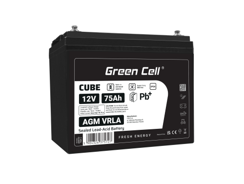 Green Cell CUBE AGM IP54 VRLA 12V 75Ah huoltovapaa akku Campervan aurinkosähköveneen aurinkopaneeleihin