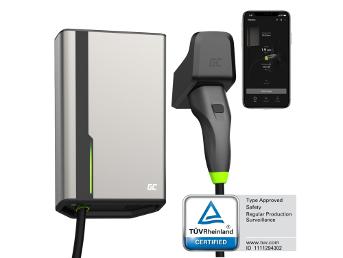 Green Cell GC HabuDen Wallbox 22kW 32A 5m kaapeli tyyppi 2 Smart EV latausasema sähköautoille GC App Bluetooth WiFi