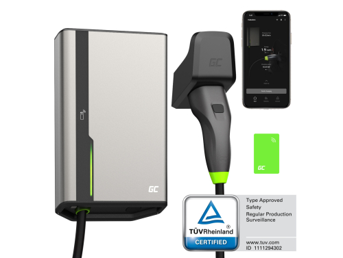 Green Cell GC HabuDen Wallbox 22kW 32A 5m NFC kaapeli tyyppi 2 Smart EV latausasema sähköautoille GC App Bluetooth WiFi