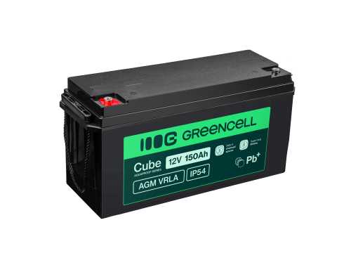 Green Cell Cube AGM VRLA IP54 12V 150Ah huoltovapaa akku matkailuautoon, aurinkopaneeleihin, veneeseen