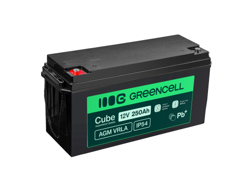 Green Cell Cube AGM VRLA IP54 12V 250Ah huoltovapaa akku matkailuautoon, aurinkopaneeleihin, veneeseen