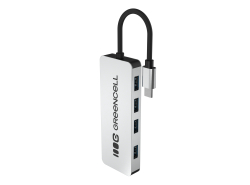 Adapteri Basic HUB Greencell USB-C 4in1 (4×USB-A 3.0) – nopea siirto jopa 5 Gb/s, alumiininen kotelo