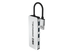 Adapteri Basic HUB Greencell USB-A 4in1 (4×USB 3.0) – nopea siirto 5 Gb/s, alumiinikuori