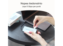 Adapteri Basic HUB Greencell USB-C 4in1 (4×USB-A 3.0) – nopea siirto jopa 5 Gb/s, alumiininen kotelo