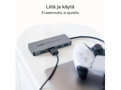 Adapteri Basic HUB Greencell USB-A 4in1 (4×USB 3.0) – nopea siirto 5 Gb/s, alumiinikuori
