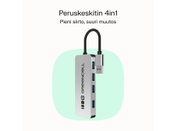 Adapteri Basic HUB Greencell USB-A 4in1 (4×USB 3.0) – nopea siirto 5 Gb/s, alumiinikuori