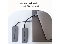 Adapteri Basic HUB Greencell USB-A 4in1 (4×USB 3.0) – nopea siirto 5 Gb/s, alumiinikuori