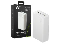 Greencell PowerPlay 30 - valkoinen varavirtalähde, 30 000mAh, 22,5W, 4 porttia